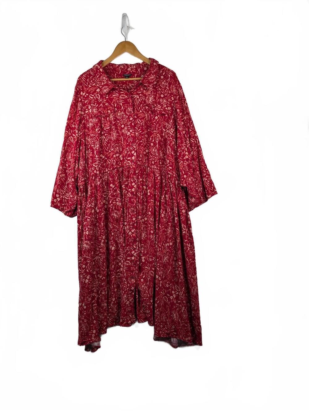Torrid Red Floral with Collared Neckline and Button-Down Dress Size 5X